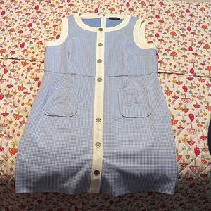 Tommy Hilfiger Blue and Cream women’s houndstooth classic chic dress Jackie O